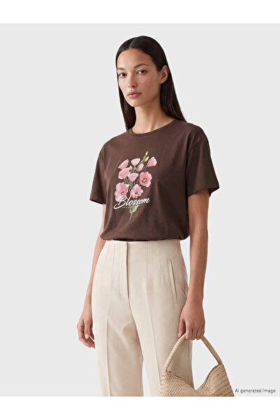 LC Waikiki Brown Crew Neck Printed Women's T-Shirt