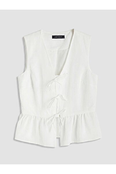 LC Waikiki White Tie-Dye Linen Blend Women's Vest