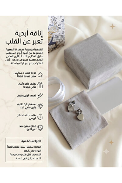 Rexon أقراط فضية اللون من الفولاذ المقاوم للصدأ على شكل قلب مزينة بالزركون ال...