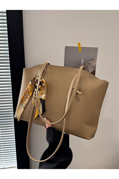 Take Two By Styli Beige Shoulder Bag with Scarf Accent