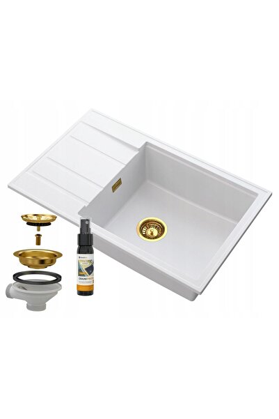 Granitan Set chiuveta cu sifon, solutie intretinere, Granitan, Granit, Alb/Aur