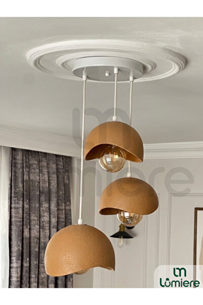 lumiere Design Beton Görünümlü Premium 3'lü Sarkıt Avize İskandinav Bohem Mod...