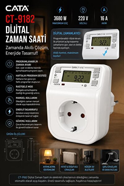 Cata CT-9182 DİJİTAL ZAMAN SAATİ PRİZ TİPİ