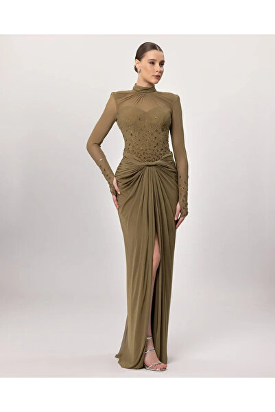 Kenzel A26147-فستان سهرة طويل الأكمام بخصر مطوي