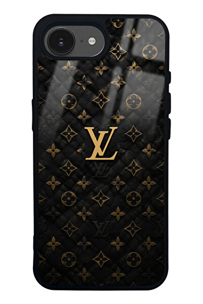 Spoyi iPhone 16E Black Gold LV Tasarımlı Glossy Telefon Kılıfı