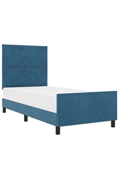 vidaxl Pat cu arcuri cu headboard Albastru închis 90 x 190 cm Catifea