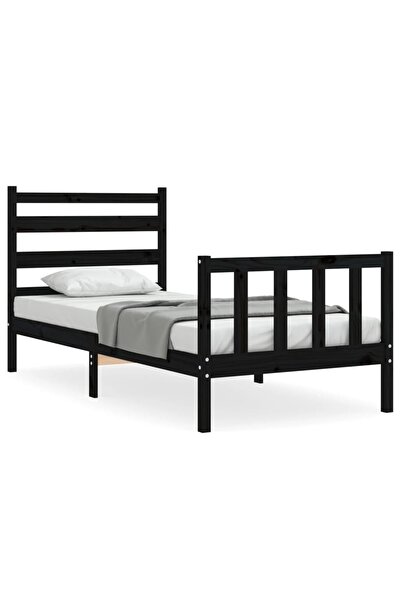vidaxl Cadru de pat cu tăblie Small Single, negru, lemn masiv