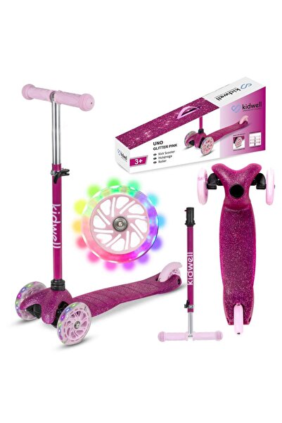 Kidwell Trotinetă copii cu 3 roți, Uno Glitter pink LED