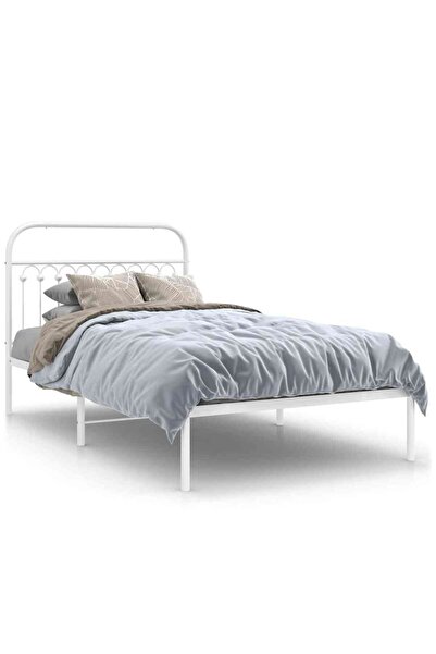 vidaxl Cadru de pat din metal cu tăblie, alb, 107x203 cm