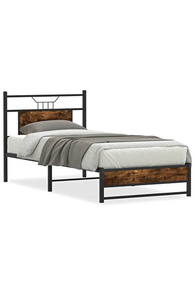 vidaxl Cadru pat fără saltea, stejar fumuriu 75x190 cm lemn prelucrat