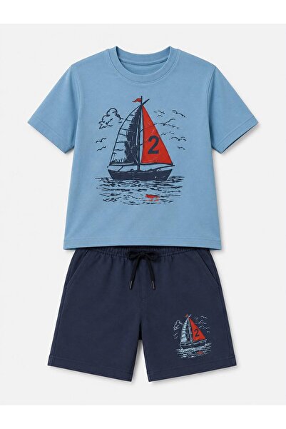 YİGİT BUTİK Set de pantaloni scurți cu imprimeu Sailing pentru băieți, cu mân...