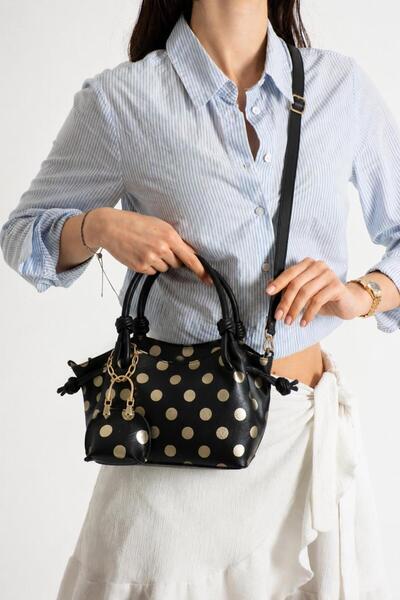 Night Poli Model Black Polka Dot Women's Hand and Shoulder Bag