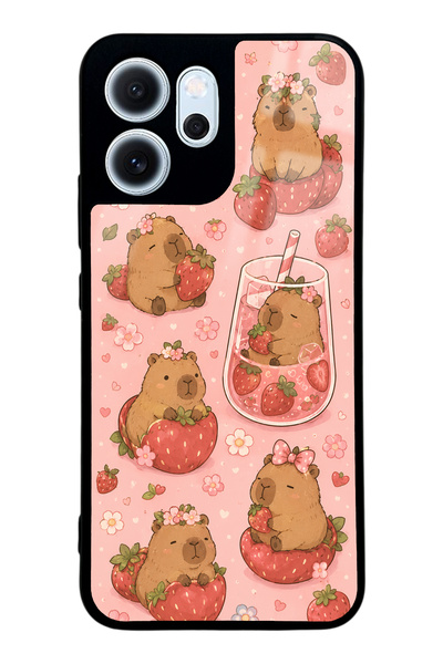 Spoyi Oppo Reno 14F Strawberry Capybara Design Glossy Phone Case