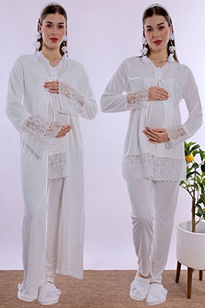 ByLohusa Maternity Pajama Set with Hidden Nursing Feature and Cotton Robe Eff...