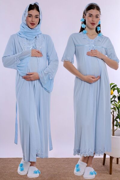 ByLohusa Set de cămașă de noapte pentru maternitate cu hijab și funcție de al...