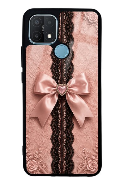 Spoyi Oppo A15 Glossy Phone Case with Pink Lace Bow Design
