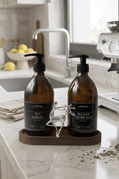GO BLOBS Amber Bottle Soap Dispenser Glass Double Liquid Soap-Dishwashing Liq...