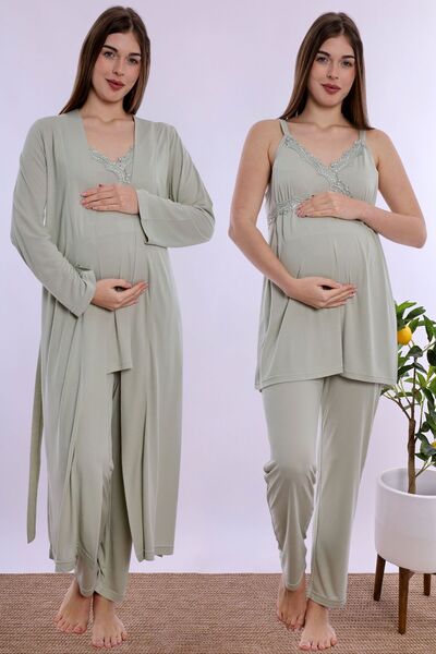 ByLohusa Cotton Dressing Gown Maternity Nursing Pajama Set with Adjustable El...