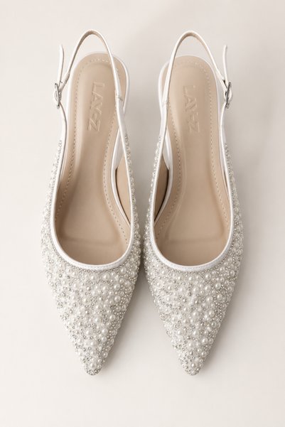 Women Lay-z Women's White Pearl Bridal Shoes 5 cm Heel Comfortable Full Fit.