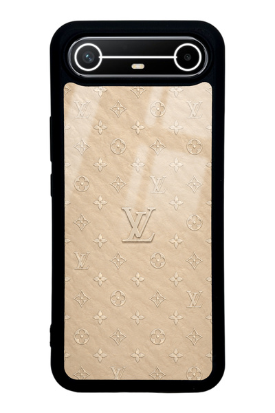 Spoyi Tecno Spark Slim Bej Gold LV Tasarımlı Glossy Telefon Kılıfı