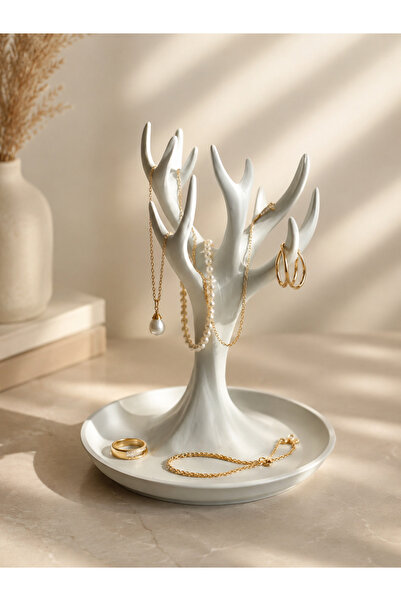 Store Modern Ağaç Takı Standı Beyaz