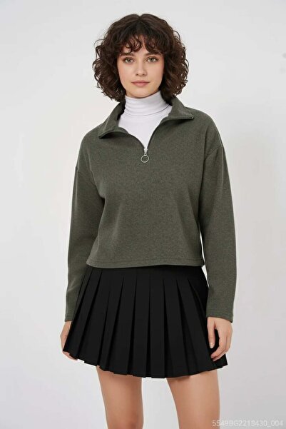 ALFA AKSESUAR 03 Women's Classic Collar Buttoned Cotton Khaki Sweatshirt