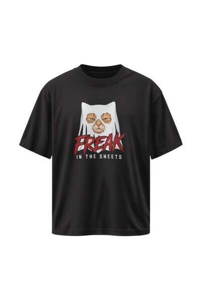 buzagi tasarım ürünleri Freak Unisex Oversize Black T-Shirt