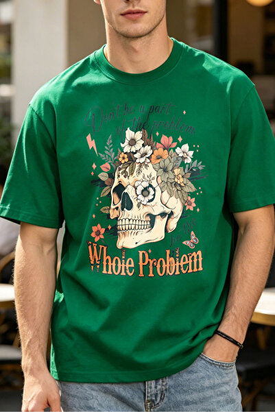 Fleck Casual Style T Shirts For Men Skull With Flowers And Text Design Mens P...