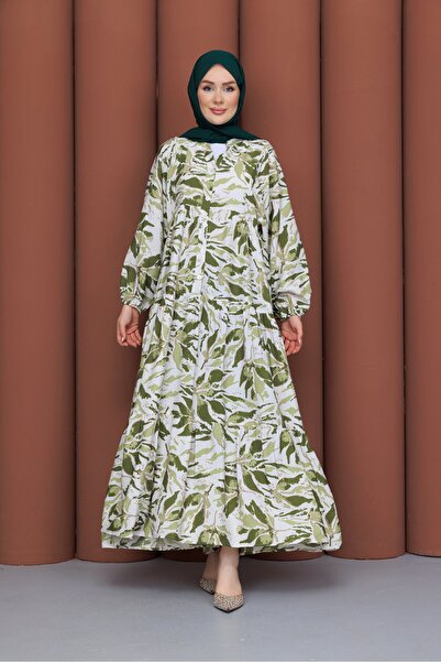 PAVENTİ Modal Dress Big Leaf Green