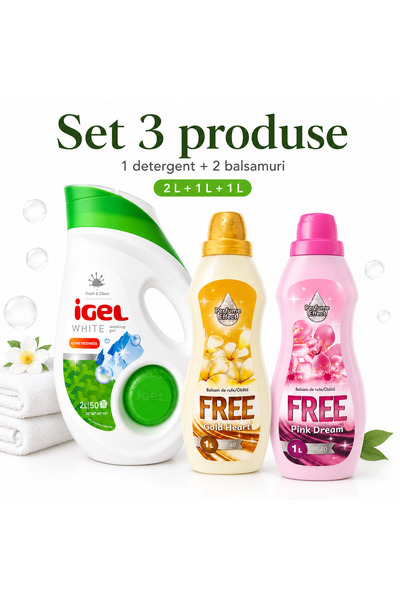 Igel Set 3 Produse pentru Rufe, White 2 L, GRATUIT Gold Heart 1 L, GRATUIT Pi...