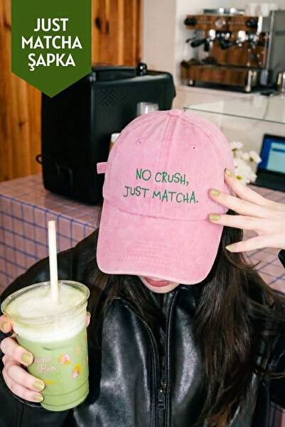 Mim and More No Crush Just Matcha Embroidered Vintage Baseball Cap – Pink Uni...