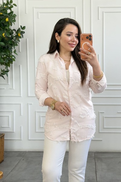 yb yağmur butik Fringed Striped Shirt
