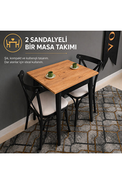 VOGUE TASARIM VE AKSESUAR 60x70 Mutfak Masası 2 Sandalyeli Takım | Küçük Yeme...