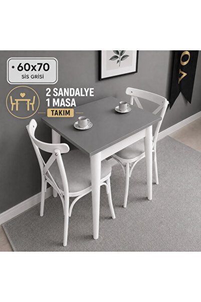 VOGUE TASARIM VE AKSESUAR 60x70 Mutfak Masası 2 Sandalyeli Takım | Küçük Yeme...