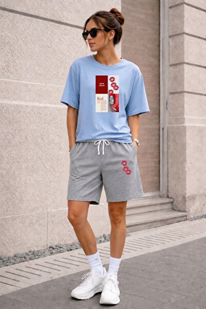 orwen life est. 2022 Set de tricou și pantaloni scurți oversize cu imprimeu p...