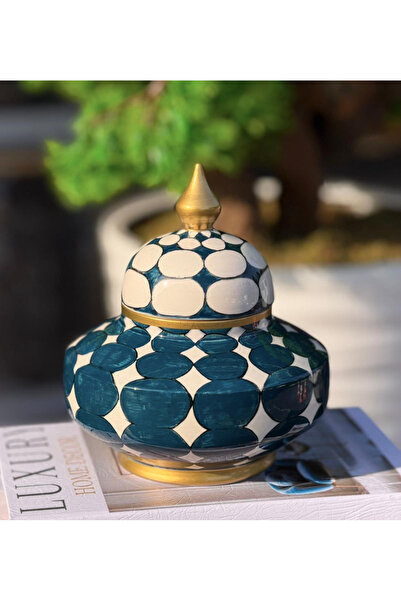 tuan design Petrol Mavisi El Boyaması Küp 15 cm