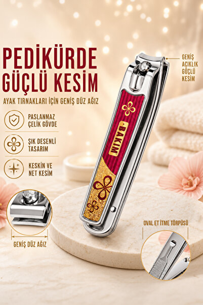MUJGAN Paslanmaz Çelik Oval Et İtmeli Törpülü Geniş Düz Makas Ağızlı Tırnak M...