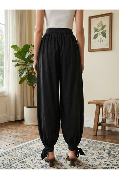 Finelook Women's Elastic Waist Ankle-Tie Harem Pants – Loose Boho Trousers