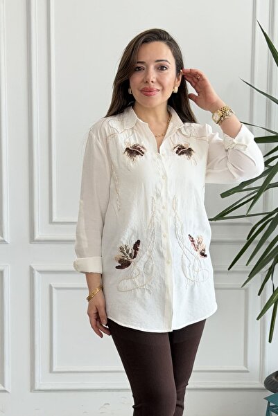 yb yağmur butik Floral Sequin Beaded Embroidered Shirt