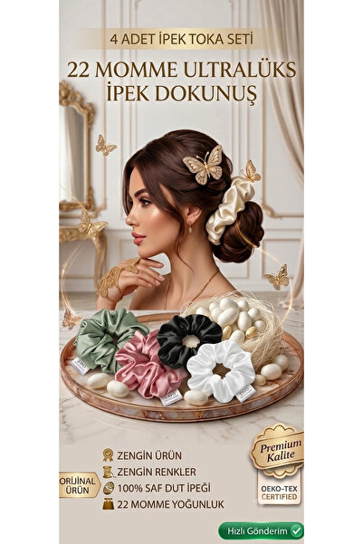 ZAVO Silk 22 Momme Ultra Lüks %100 Saf İpek Toka Seti (4 Adet)