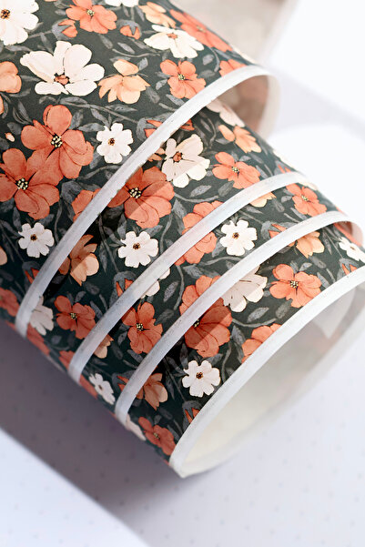 Hume Craft 2 Meter Orange Floral Pattern Washi Tape / Washitape / Bullet Jour...