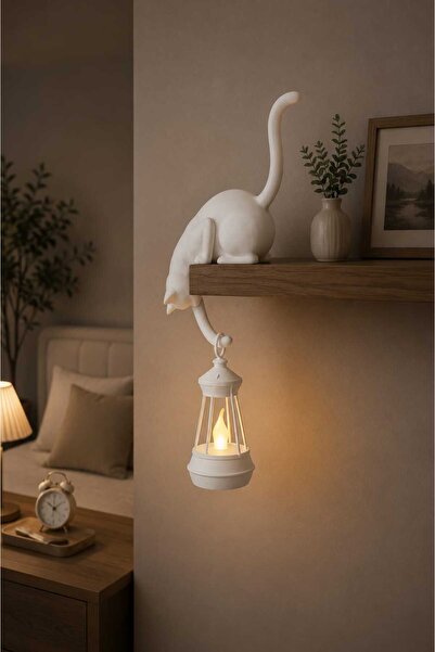 çolak3d Dekoratif Kedi Lambası – LED Fenerli Raf Süsü | Modern Ev ve Ofis Dek...