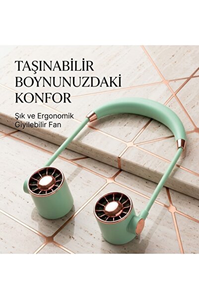 MRKAY Taşınabilir Usb Şarjlı 3 Kademeli Ergonomik Boyun Fanı Vantilatör Soğutucu