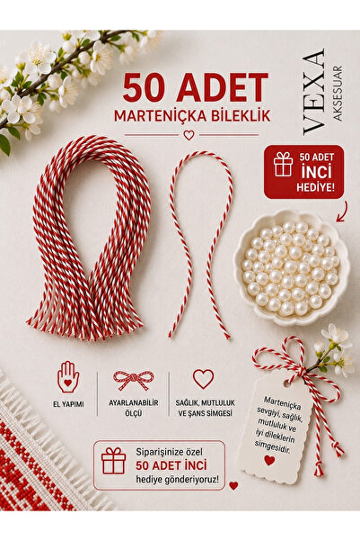 Vexa Aksesuar 50 Marteniçka Bracelets + 50 Pearls as a Gift |   Wish and Frie...