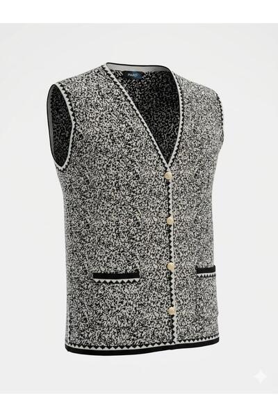 MADAM PARS Women's Authentic Patterned Buttoned Knitwear Vest with Pockets Cl...