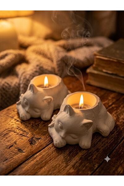 Midas Home Dekoratif 2 li Kedi figürlü tealight mumluk