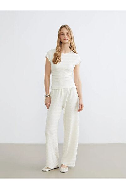 LC Waikiki White Textured Women's Trousers with Elastic Waist