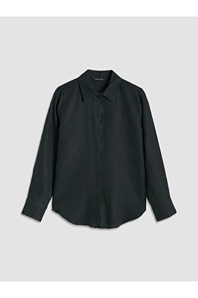 LC Waikiki Siyah Oversize Kadın Keten Gömlek