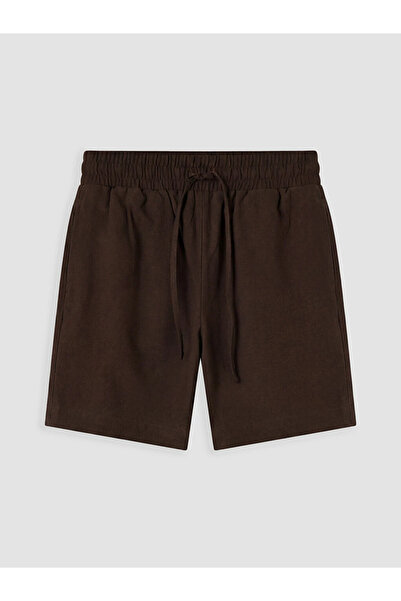 LC Waikiki Brown Women's Shorts with Elastic Waist and Linen Blend