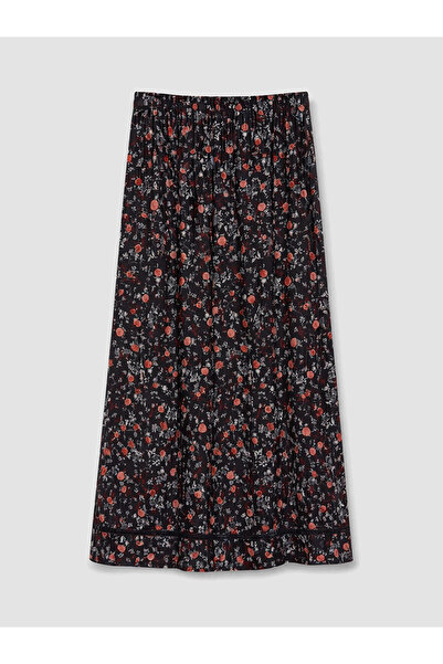 LC Waikiki Navy Blue Patterned Skirt with Elastic Waist